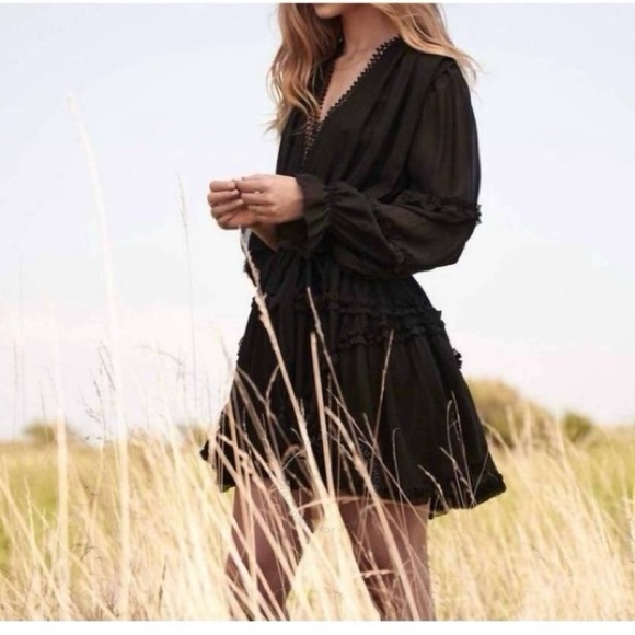 NWT Haute Hippie Lynne Smocked Waist Black Mini Dress - Picture 3 of 13